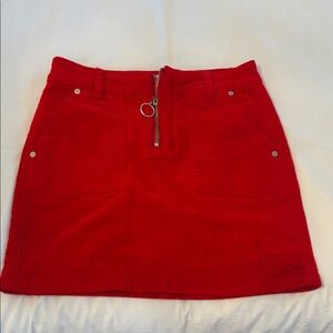 Red Corduroy Mini Skirt